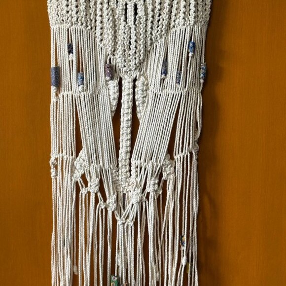 Vintage Macramé Wall Hanging Boho Venetian Antique Chevron Cane Millefiori Beads - Picture 8 of 10
